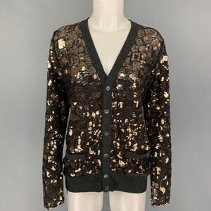 MARC JACOBS Size S Charcoal Gold Merino Wool Sequined Buttoned Cardigan